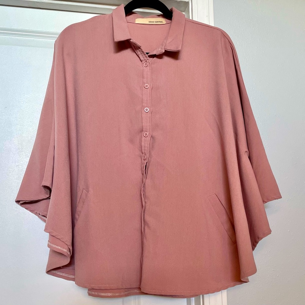 Short sleeve button down cape cloak